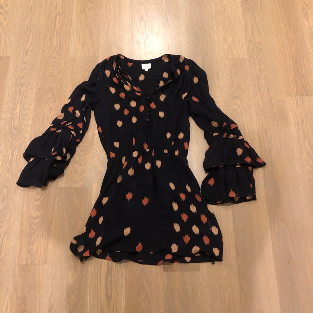 Parker navy dress with polka dots
